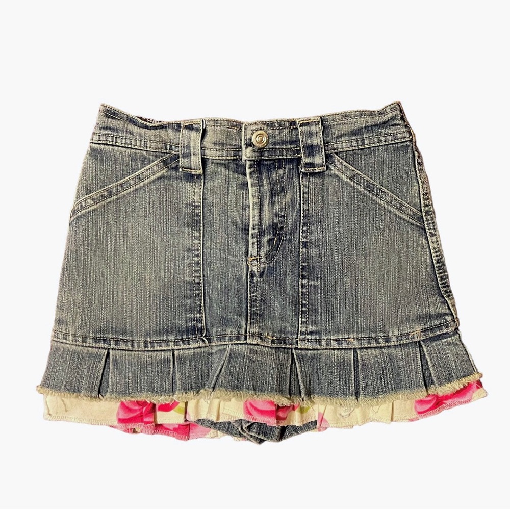 Girls Skorts SMALL Denim Jean Skirt / Shorts Floral Ruffled Hem Girls Size SMALL